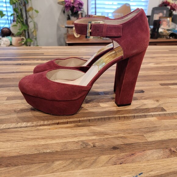 MICHAEL KORS HAVEN ANKLE STRAP CINNABAR WOMENS PLATFORM SUEDE SHOES - Picture 13 of 15